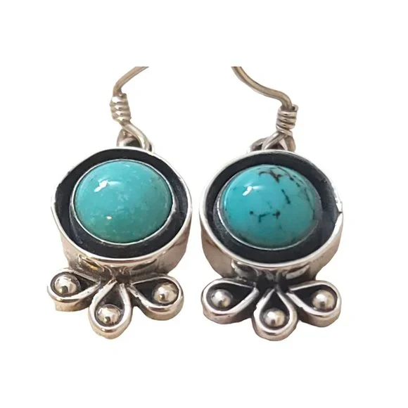 Turquoise Sterling Silver Dangle Earrings Drop Semi Precious Stone Gem December - Picture 5 of 13